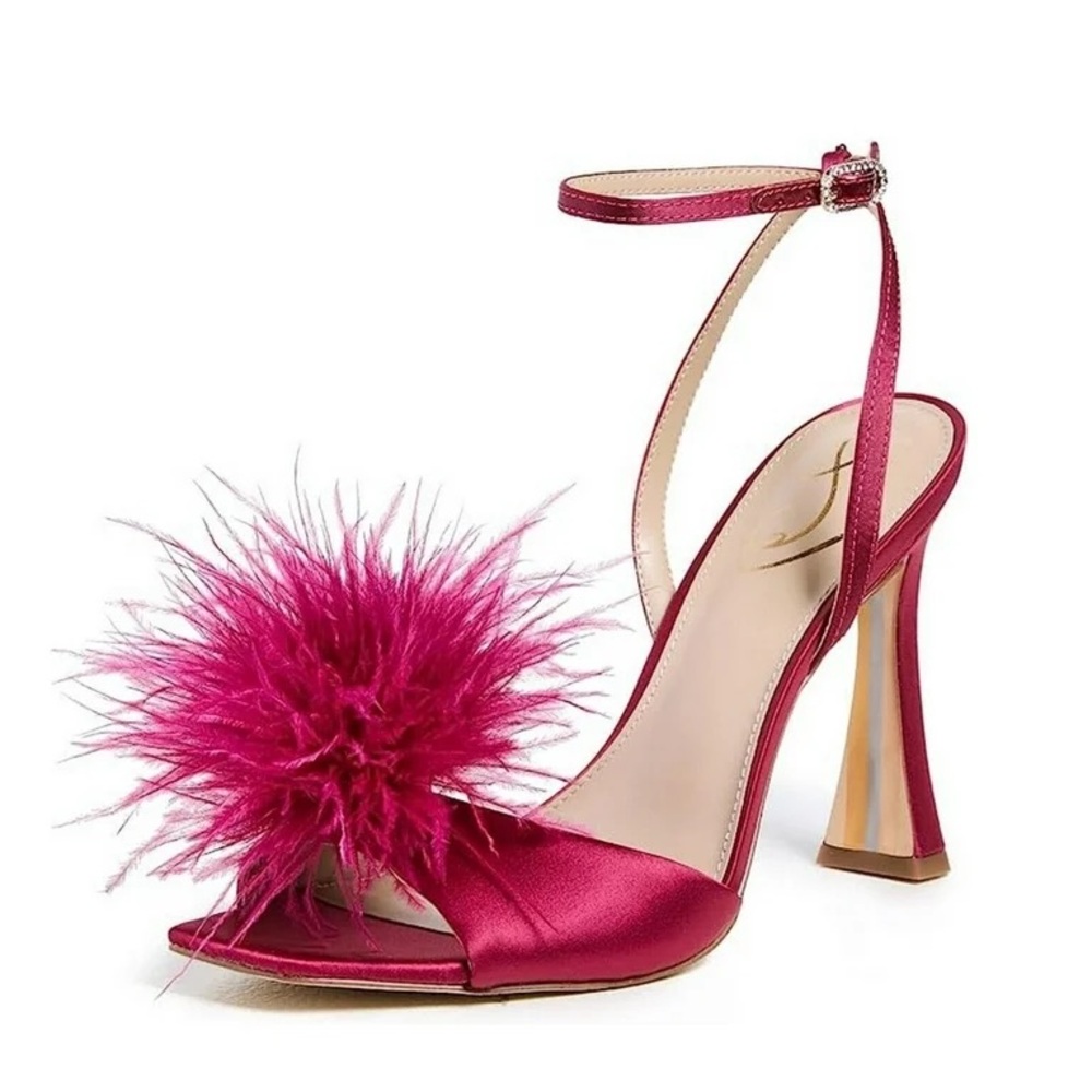 NIB Sam Edelman Leon feather healed sandals, raspberry satin size 7.5